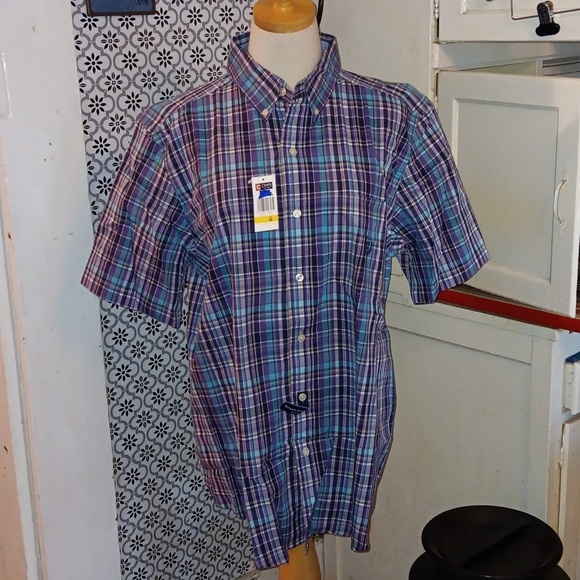 Chaps plaid shirt medium short sleeve nwt - Picture 1 of 3